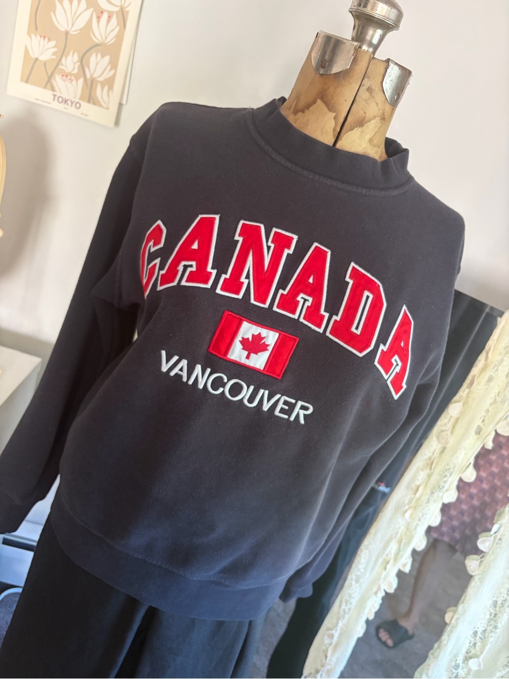 Northern Vibes Black Canada Vancouver Stitched Crewneck Sweatshirt